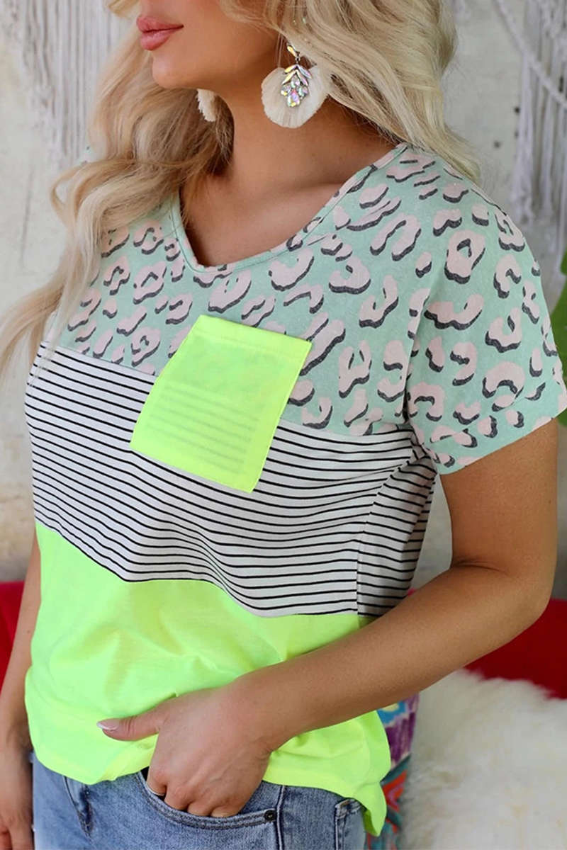 Print Patchwork V Neck T-shirts