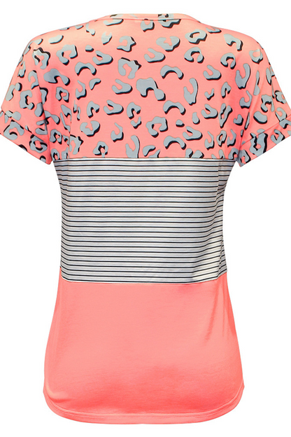 Print Patchwork V Neck T-shirts