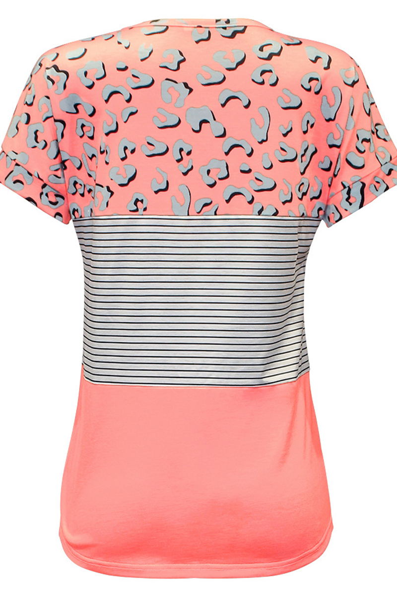 Print Patchwork V Neck T-shirts