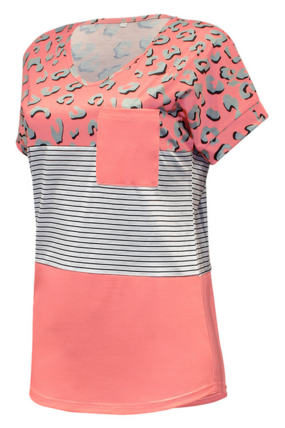 Print Patchwork V Neck T-shirts