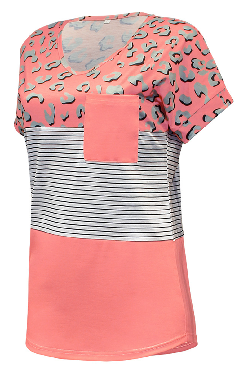 Print Patchwork V Neck T-shirts