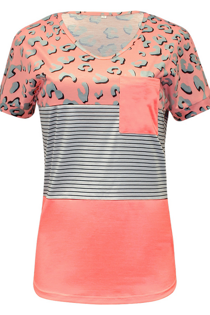 Print Patchwork V Neck T-shirts