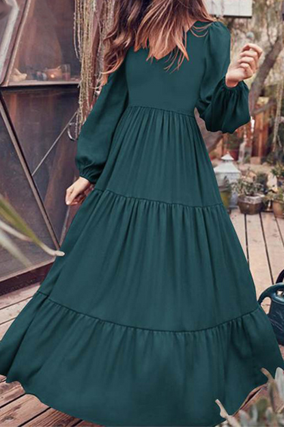 Flounce U Neck Cake Skirt Dresses(3 Colors)