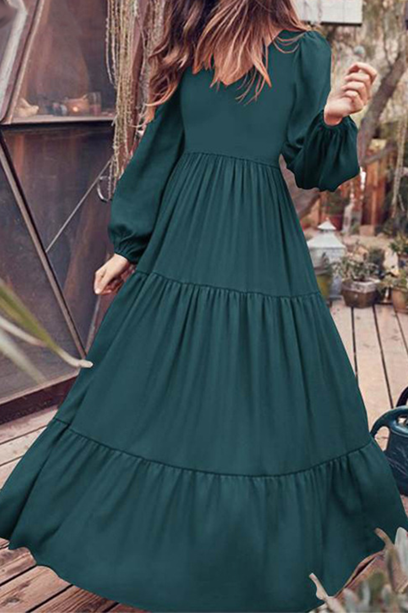 Flounce U Neck Cake Skirt Dresses(3 Colors)