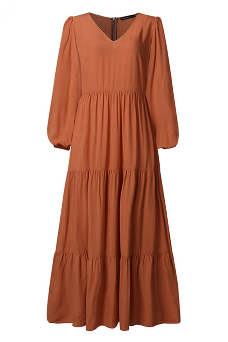 Flounce U Neck Cake Skirt Dresses(3 Colors)