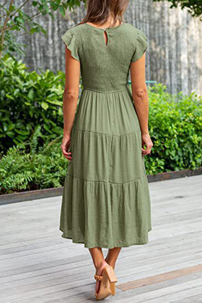 Flounce O Neck Cake Skirt Dresses（9 Colors）