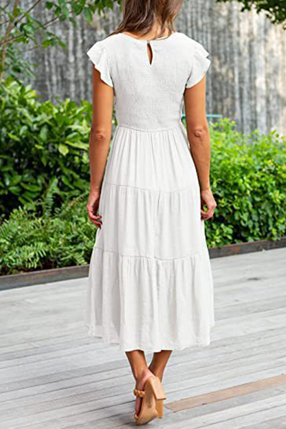 Flounce O Neck Cake Skirt Dresses（9 Colors）