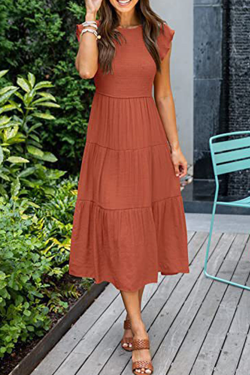 Flounce O Neck Cake Skirt Dresses（9 Colors）