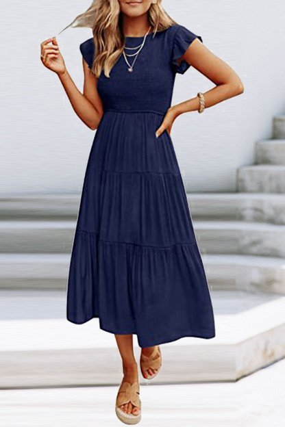 Flounce O Neck Cake Skirt Dresses（9 Colors）
