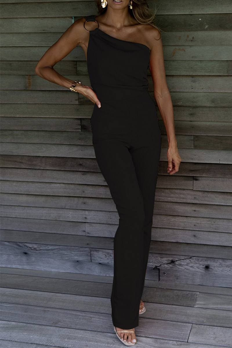 Patchwork One Shoulder Regular Jumpsuits(5 Colors)