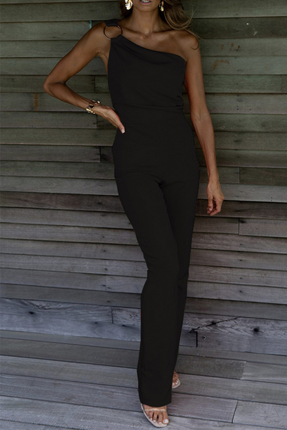 Patchwork One Shoulder Regular Jumpsuits(5 Colors)