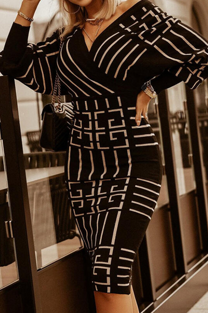 Print Patchwork V Neck Waist Skirt Dresses(3 Colors)