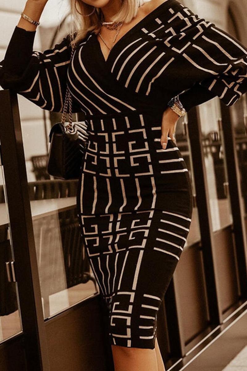 Print Patchwork V Neck Waist Skirt Dresses(3 Colors)