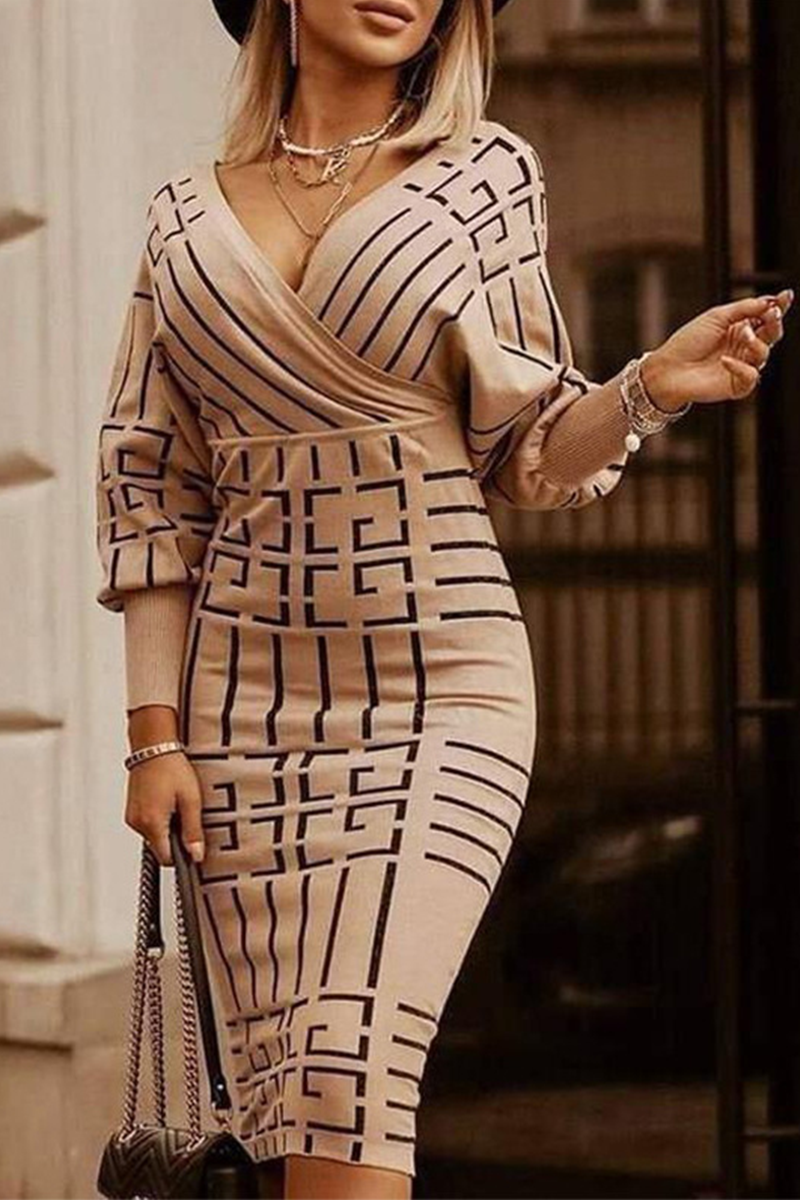Print Patchwork V Neck Waist Skirt Dresses(3 Colors)