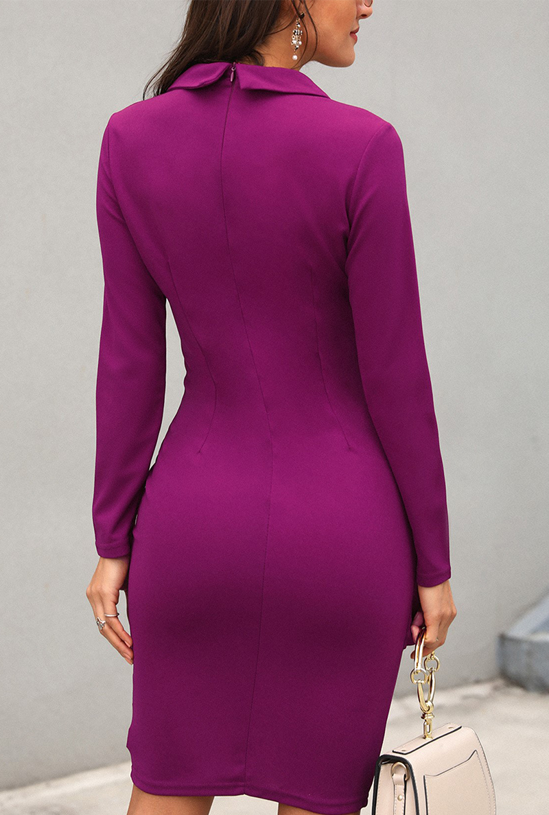 Patchwork Turndown Collar Pencil Skirt Dresses(4 Colors)