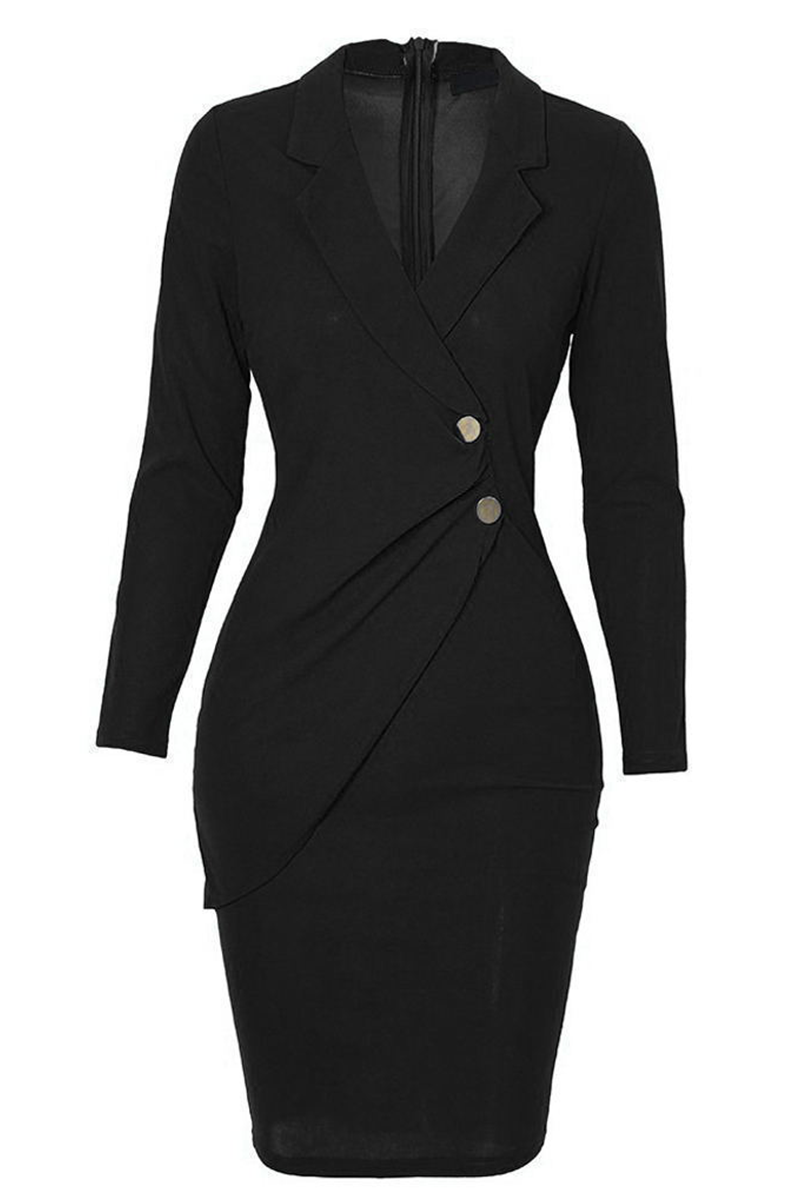 Patchwork Turndown Collar Pencil Skirt Dresses(4 Colors)