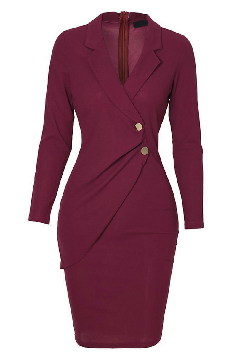 Patchwork Turndown Collar Pencil Skirt Dresses(4 Colors)