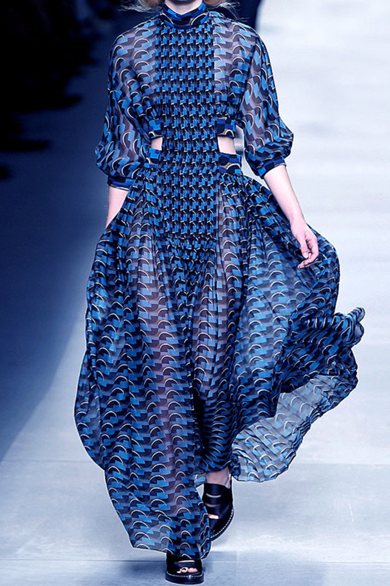 Print Flounce Half a Turtleneck Cake Skirt Dresses