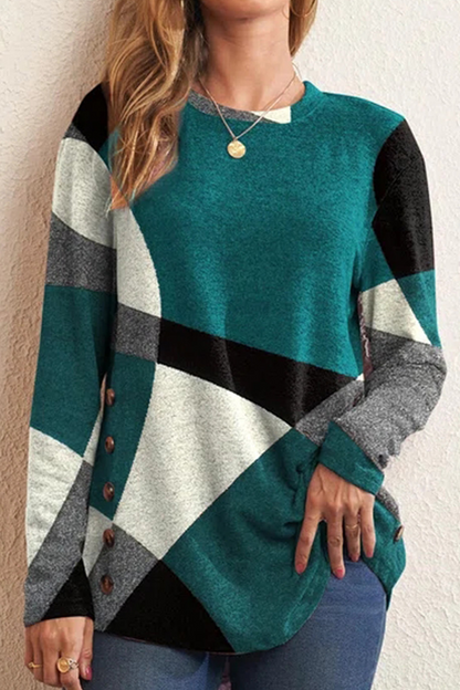 Print Patchwork O Neck Sweaters(5 Colors)