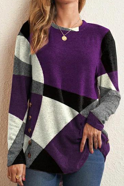 Print Patchwork O Neck Sweaters(5 Colors)
