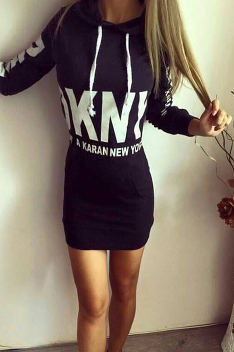 Print Patchwork Hooded Collar Pencil Skirt Dresses(3 Colors)