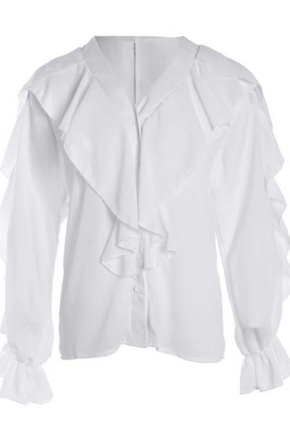 Flounce V Neck Blouses (2 Colors)