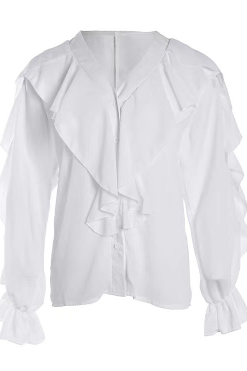 Flounce V Neck Blouses (2 Colors)