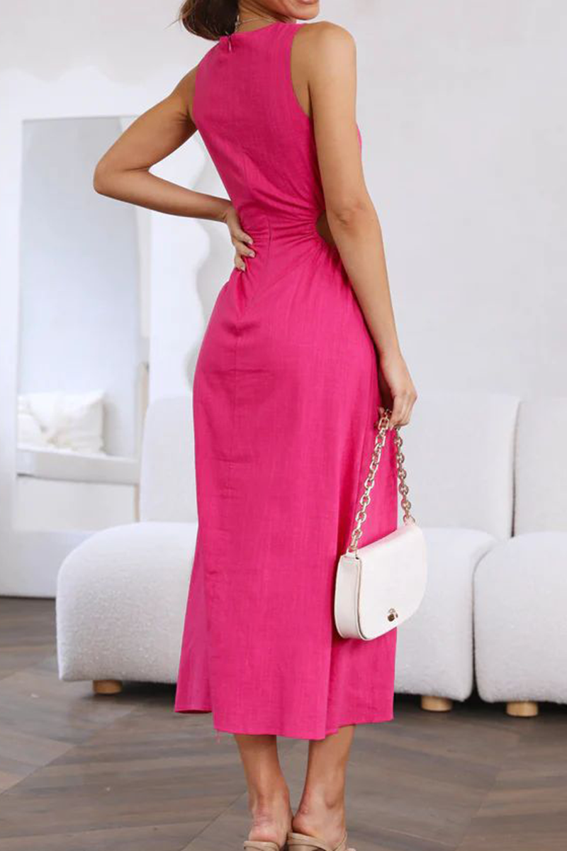 Hollowed Out O Neck Waist Skirt Dresses(5 Colors)