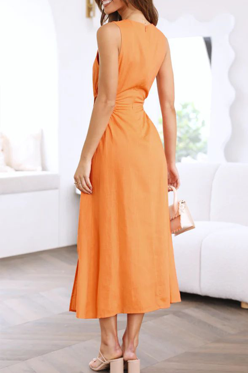Hollowed Out O Neck Waist Skirt Dresses(5 Colors)