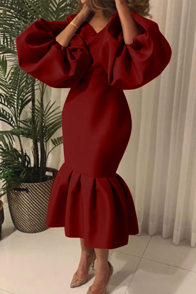 Patchwork V Neck Cake Skirt Dresses(6 Colors)