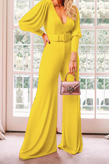Patchwork V Neck Loose Jumpsuits(3 Colors)