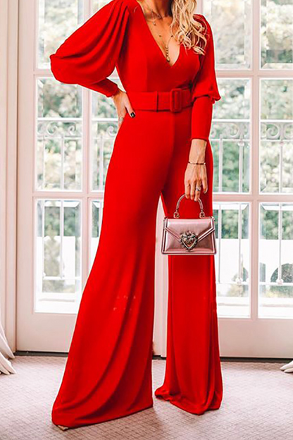 Patchwork V Neck Loose Jumpsuits(3 Colors)