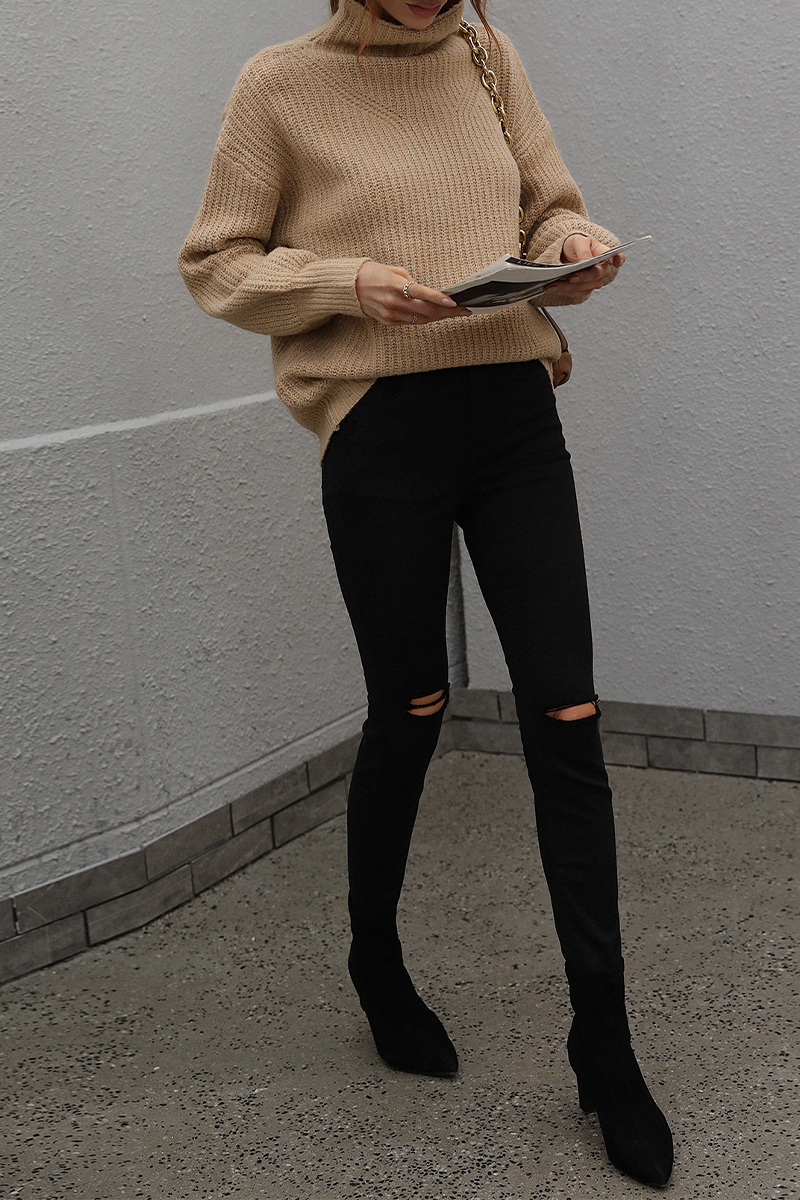 Patchwork Turtleneck Sweater(6 Colors)