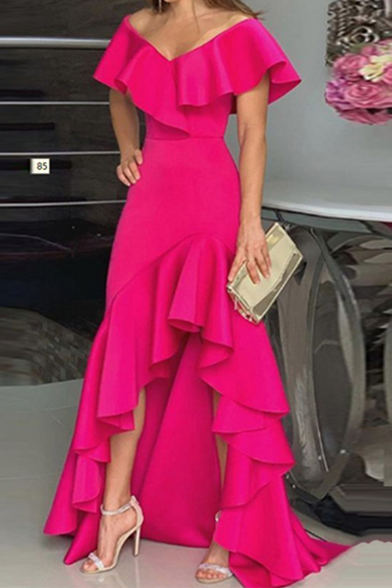 Flounce V Neck Cake Skirt Dresses(5 Colors)