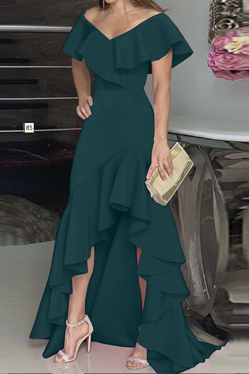 Flounce V Neck Cake Skirt Dresses(5 Colors)