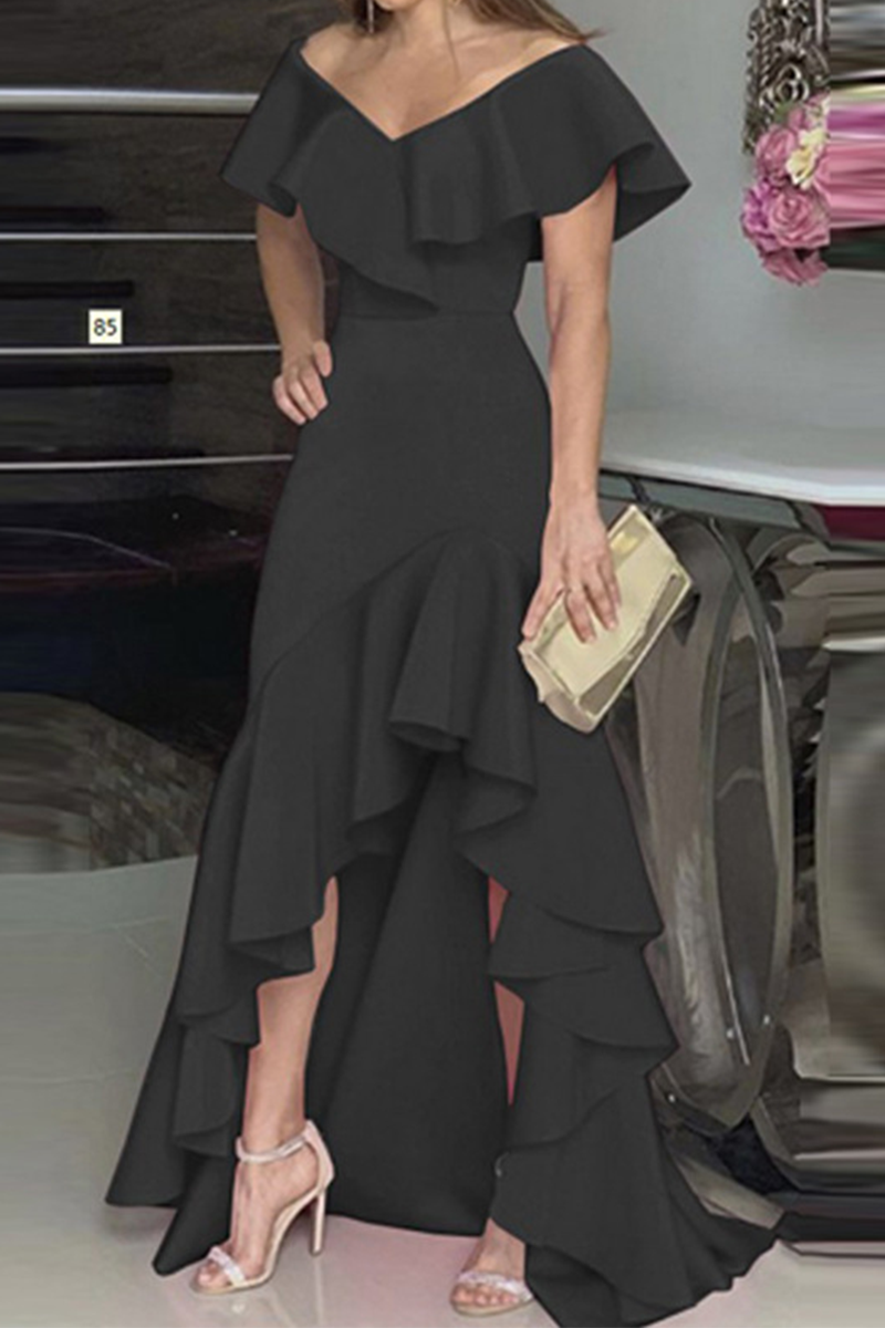 Flounce V Neck Cake Skirt Dresses(5 Colors)