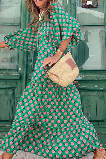 Print Patchwork V Neck Cake Skirt Dresses(3 Colors)