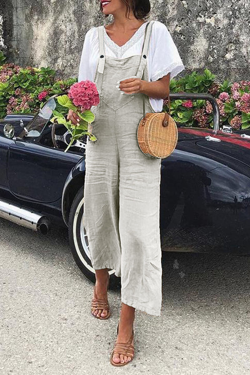 Split Joint Spaghetti Strap Loose Jumpsuits（5 Colors）