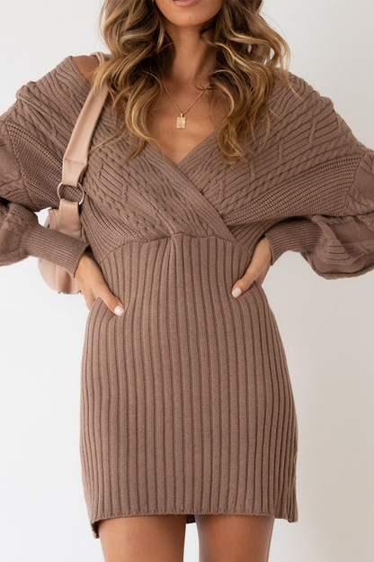 Patchwork V Neck Pencil Skirt Dresses(5 Colors)