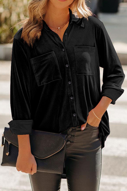 Patchwork Turndown Collar Blouses(3 Colors)