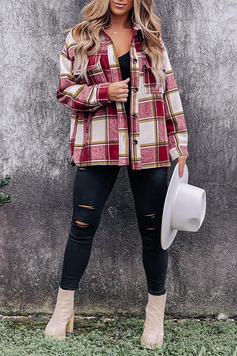 Plaid Patchwork Turndown Collar Blouses(5 Colors)