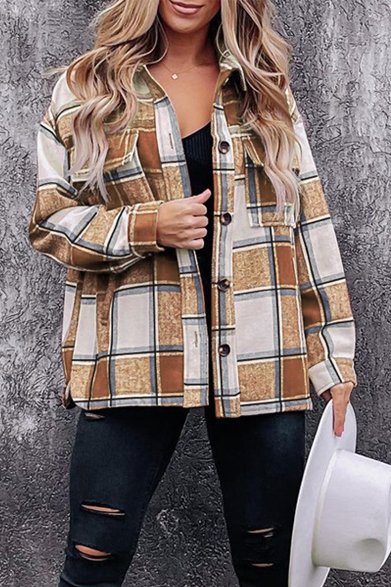 Plaid Patchwork Turndown Collar Blouses(5 Colors)