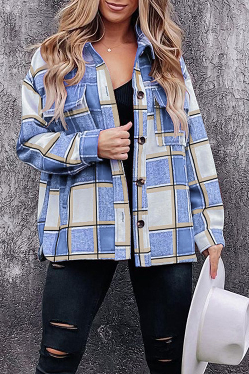 Plaid Patchwork Turndown Collar Blouses(5 Colors)