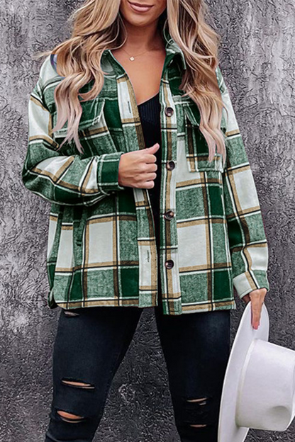 Plaid Patchwork Turndown Collar Blouses(5 Colors)