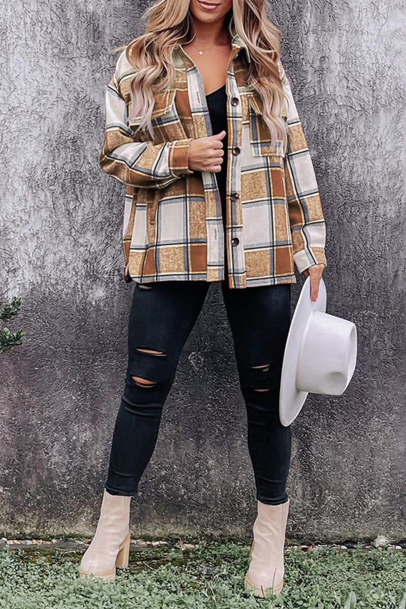 Plaid Patchwork Turndown Collar Blouses(5 Colors)