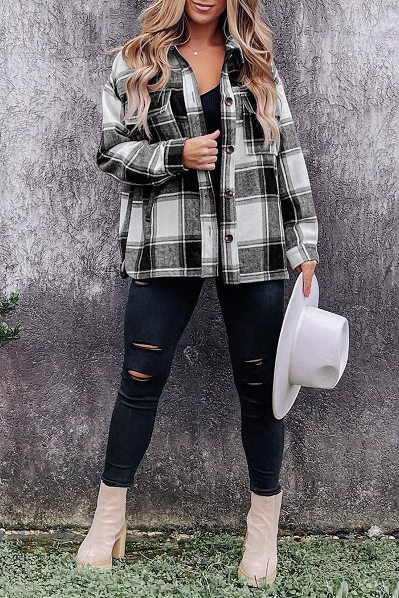 Plaid Patchwork Turndown Collar Blouses(5 Colors)