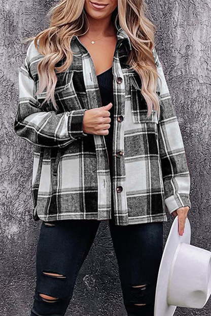 Plaid Patchwork Turndown Collar Blouses(5 Colors)