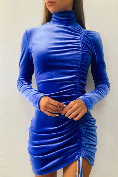 Draw String Half a Turtleneck Wrapped Skirt Dresses(8 Colors)