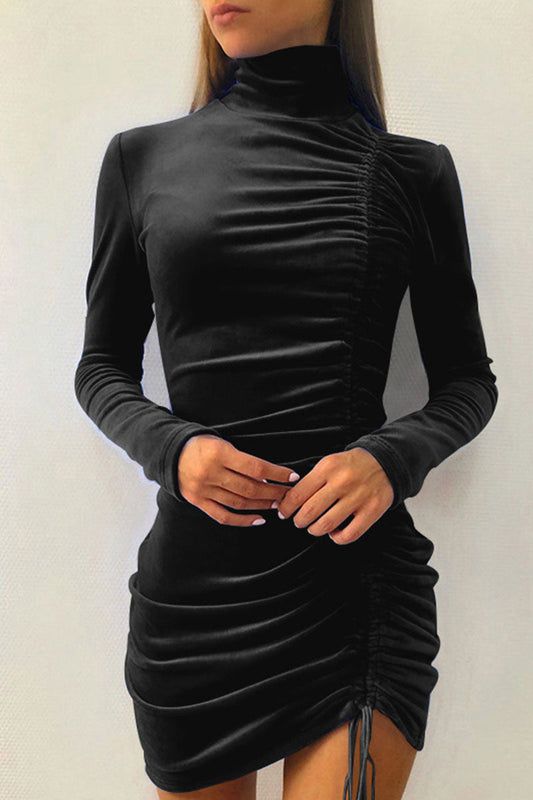 Draw String Half a Turtleneck Wrapped Skirt Dresses(8 Colors)