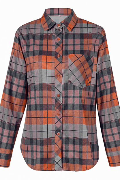 Plaid Patchwork Turndown Collar Blouses